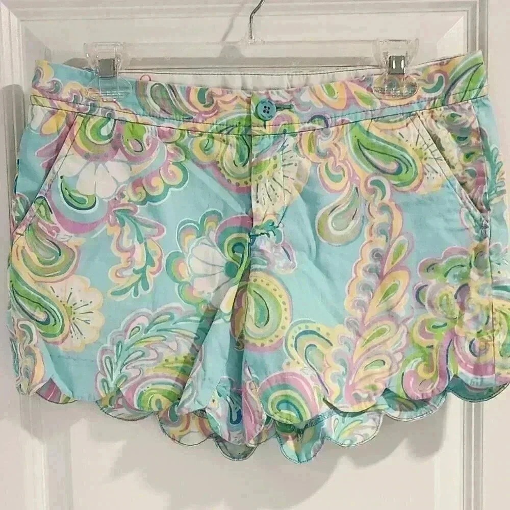 Lilly Pulitzer The Buttercup Short Blue Pink Paisley Scalloped Hem Size 4